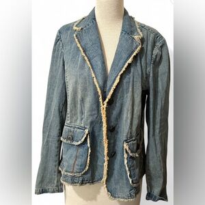 Sigrud Olsen Boho Acid Wash Denim Jacket Rocker Hippie Denim Jacket Women’s 14